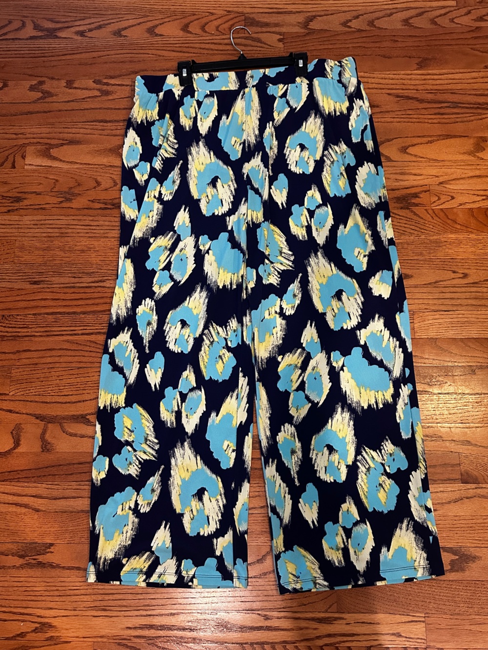 IMAN BX Navy, Aqua & Yellow Abstract Print Loose fit Palazzos pants